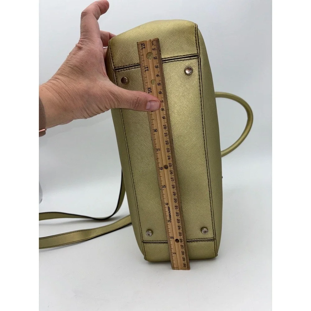 KATE SPADE NEW YORK Gold Satchel Crossbody Handbag Bag Saffiano Leather Metallic